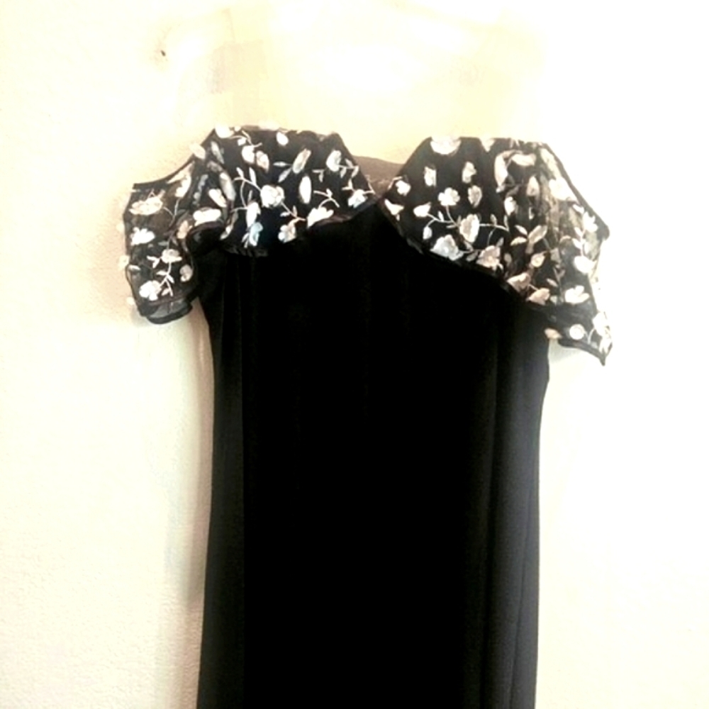 PRELUDE BLACK COQUETTE DRESS XL A line Stretchy,white floral Vacay Resort